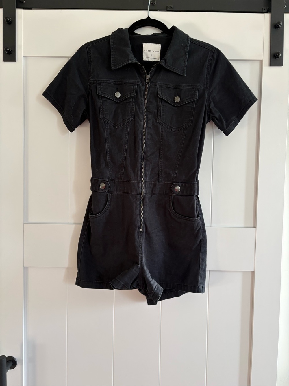 Celebrity Pink Black Short-Sleeve Denim Romper